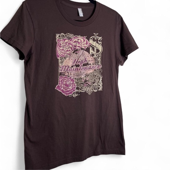 American Apparel Y2K High Maintenance Graphic Tee Brown XL - Picture 2 of 5